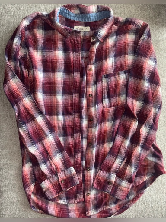 Hollister Tops - Hollister Red Plaid Flannel Button Up Shirt Fall Cozy Size L